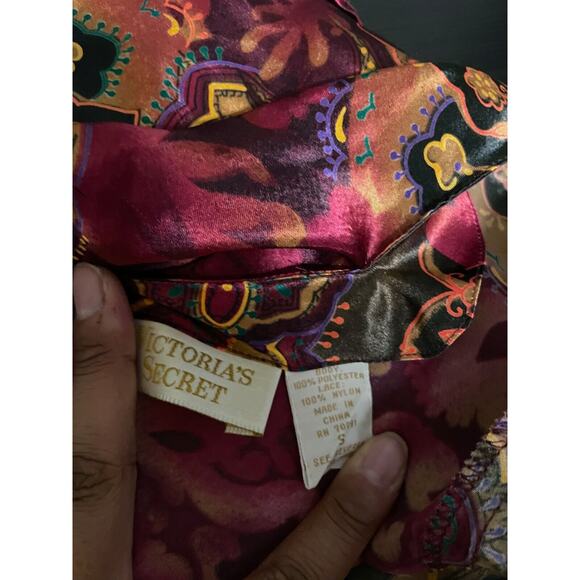 Vintage Victorias Secret Gold Label Womens Slip Dress Small Paisley Satin Lace - Picture 3 of 6